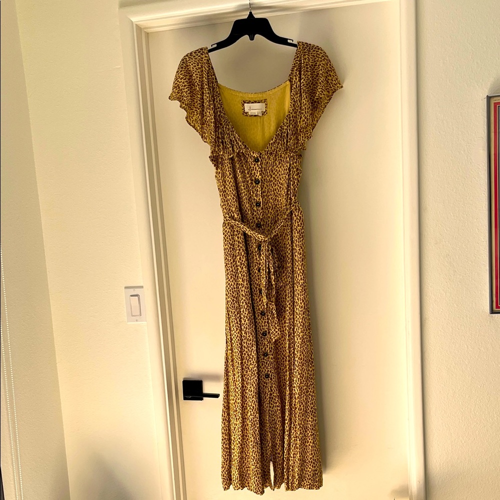 Anthropologie leopard print midi dress